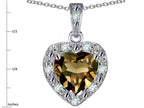 Star K 14k White Gold Heart Shape Genuine Smoky Quartz Halo Pendant Necklace