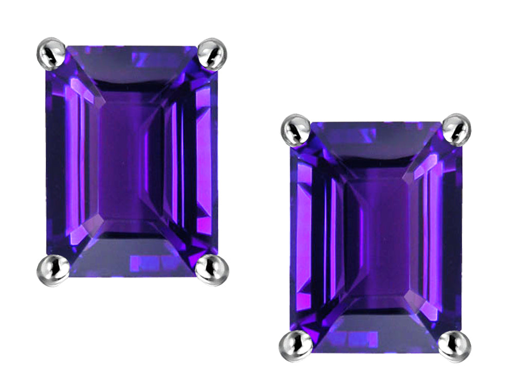 Star K Emerald Cut 8x6mm Genuine Amethyst Earrings Studs