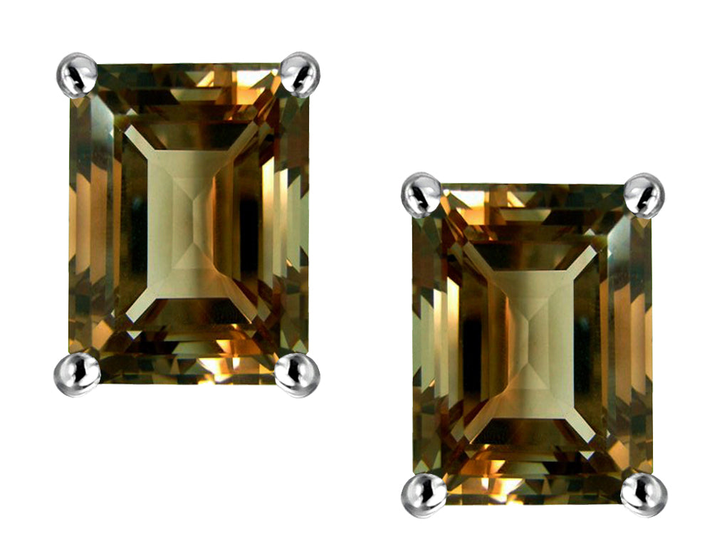 Star K Emerald Cut 8x6mm Genuine Smoky Quartz Earrings Studs