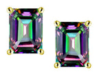 Star K Emerald Cut 8x6mm Rainbow Mystic Topaz Earrings Studs