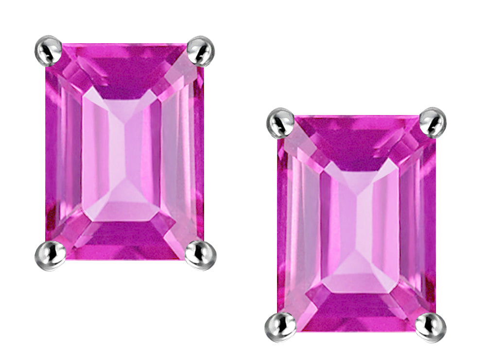 Star K Emerald Cut 8x6mm Created Pink Sapphire Earrings Studs