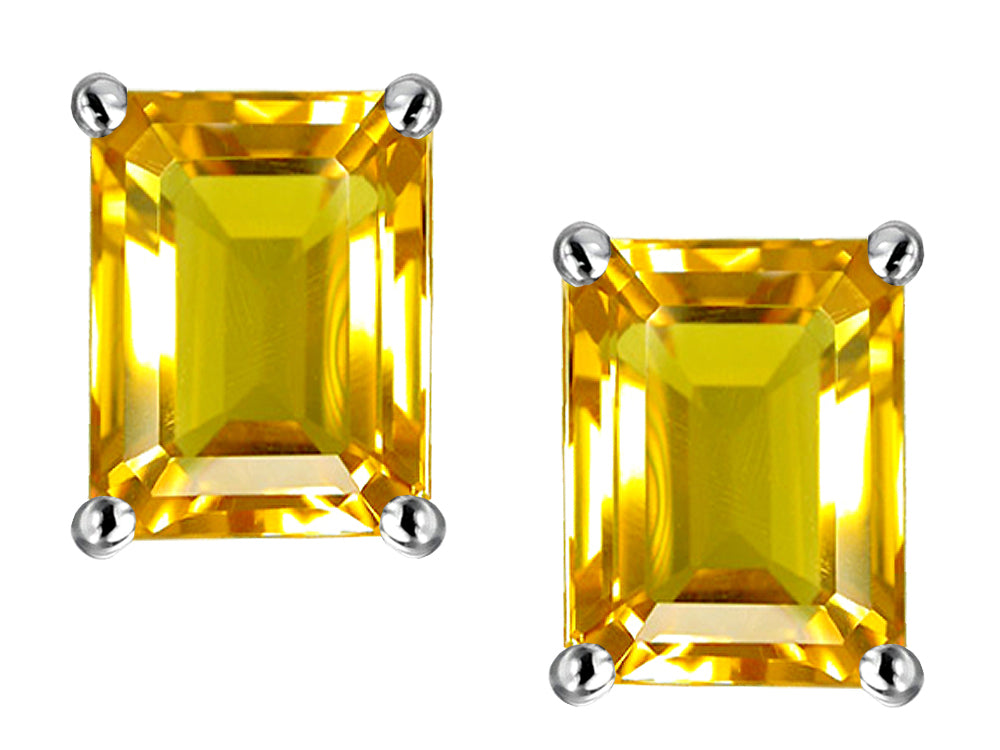 Star K Emerald Cut 8x6mm Genuine Citrine Earrings Studs