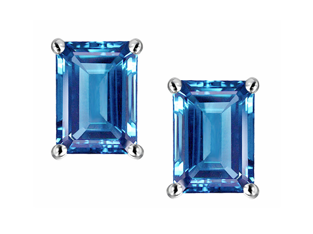 Star K™ Emerald Cut 7x5mm Genuine Blue Topaz Earrings Studs