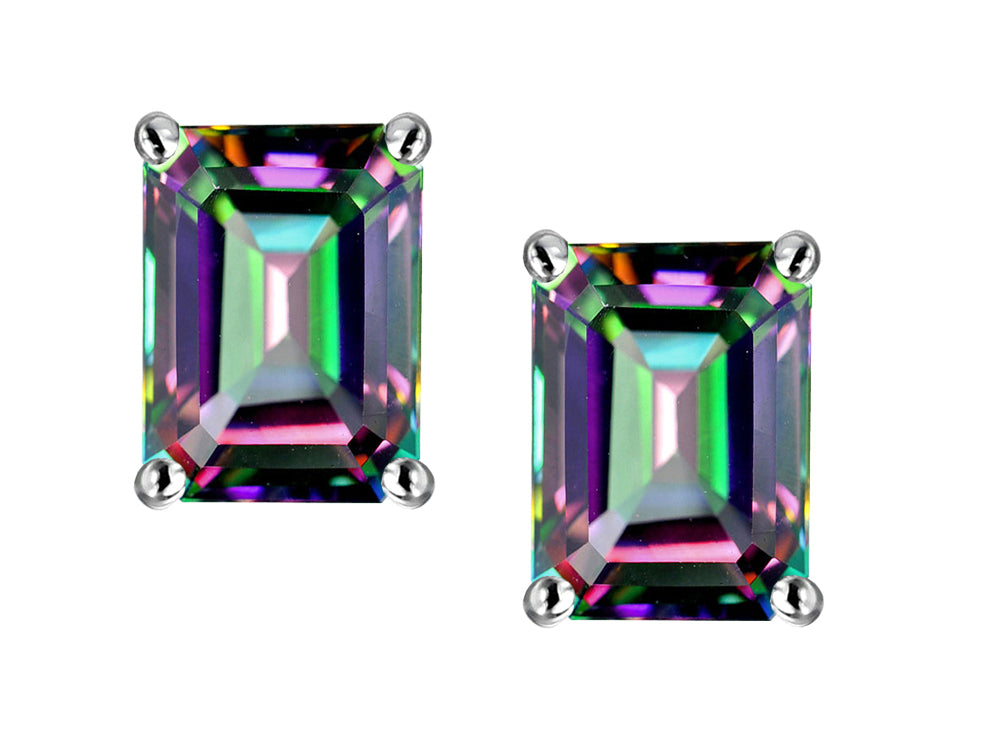 Star K™ Emerald Cut 7x5mm Rainbow Mystic Topaz Earrings Studs