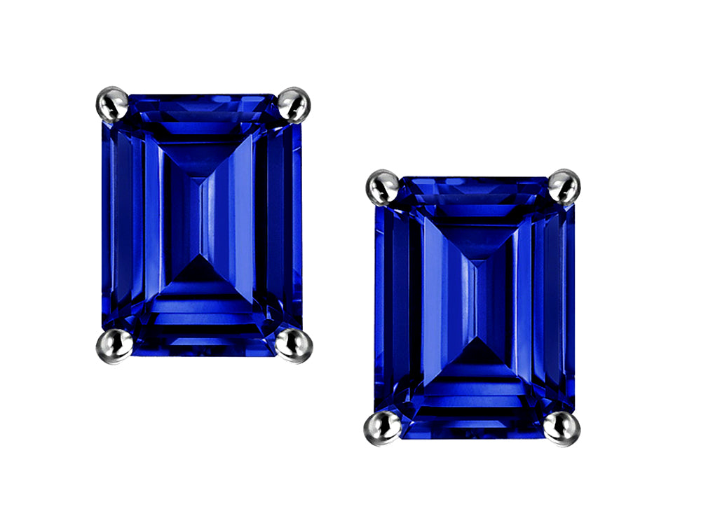Star K™ Emerald Cut 7x5mm Created Sapphire Earrings Studs