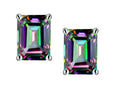 Star K Emerald Cut 7x5mm Rainbow Mystic Topaz Earrings Studs