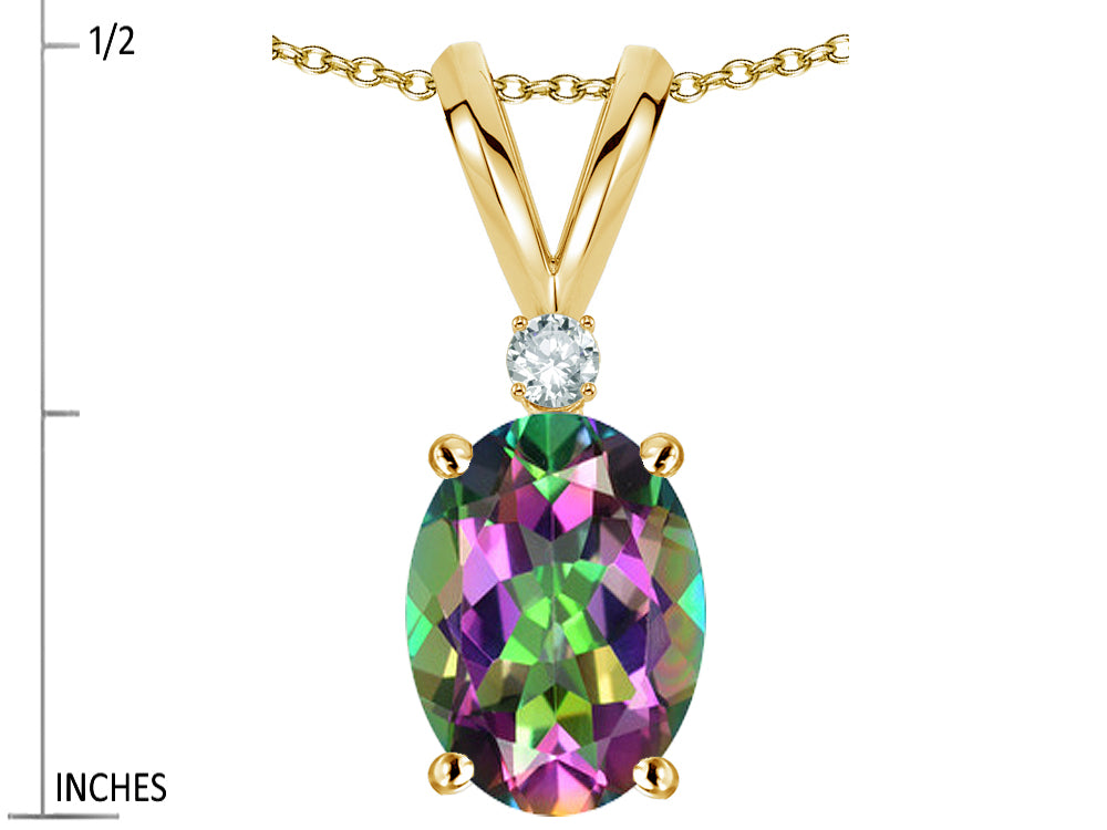 Star K Oval 7x5mm Rainbow Mystic Topaz Pendant Necklace