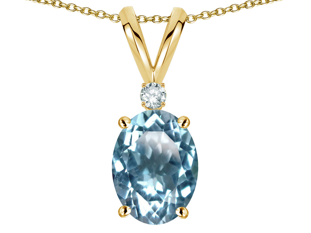 Star K Oval 7x5mm Genuine Sky Blue Topaz Pendant Necklace