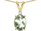 Star K Oval 8x6mm Genuine Green Amethyst Rabbit Ear Pendant Necklace