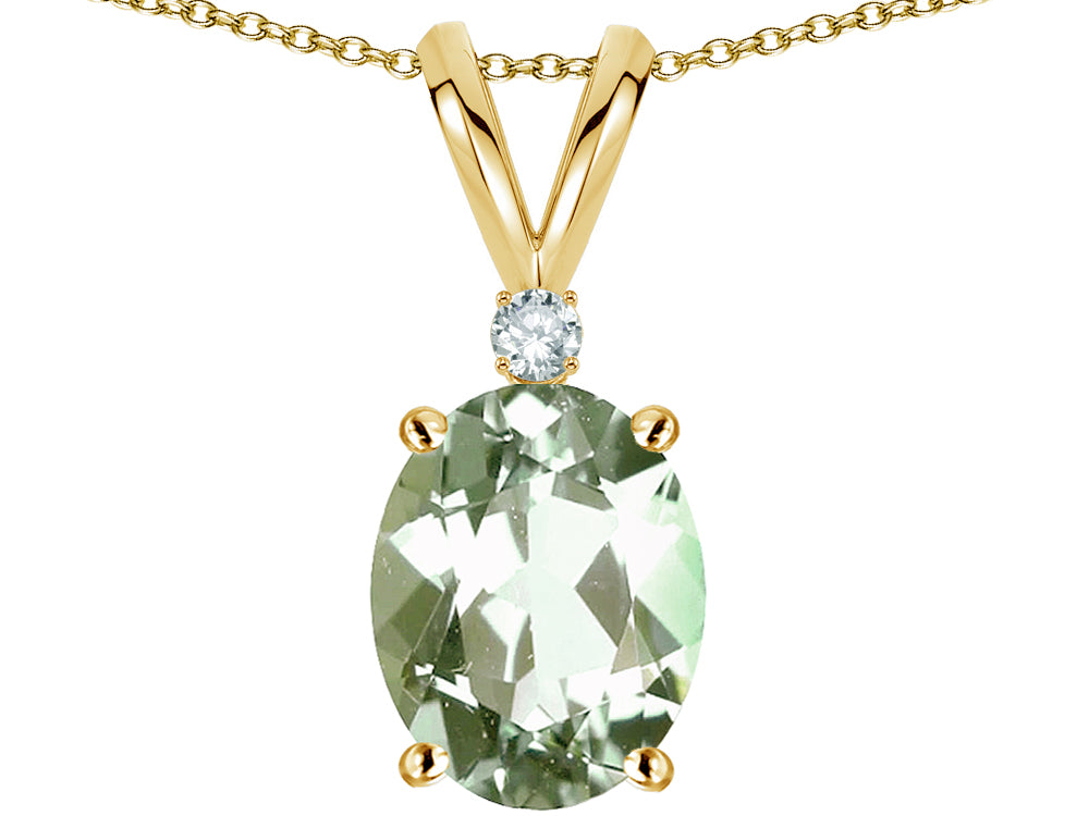 Star K Oval 8x6mm Genuine Green Amethyst Rabbit Ear Pendant Necklace