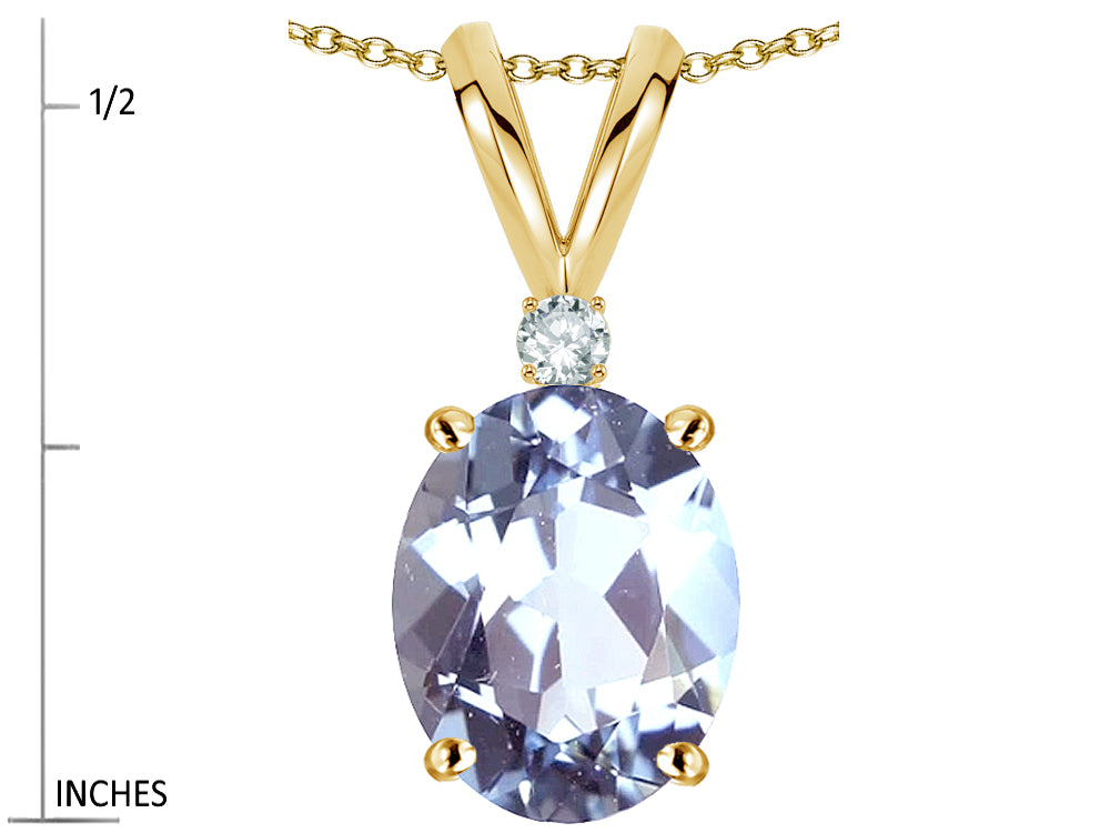 Star K Oval 8x6mm Genuine Aquamarine Rabbit Ear Pendant Necklace