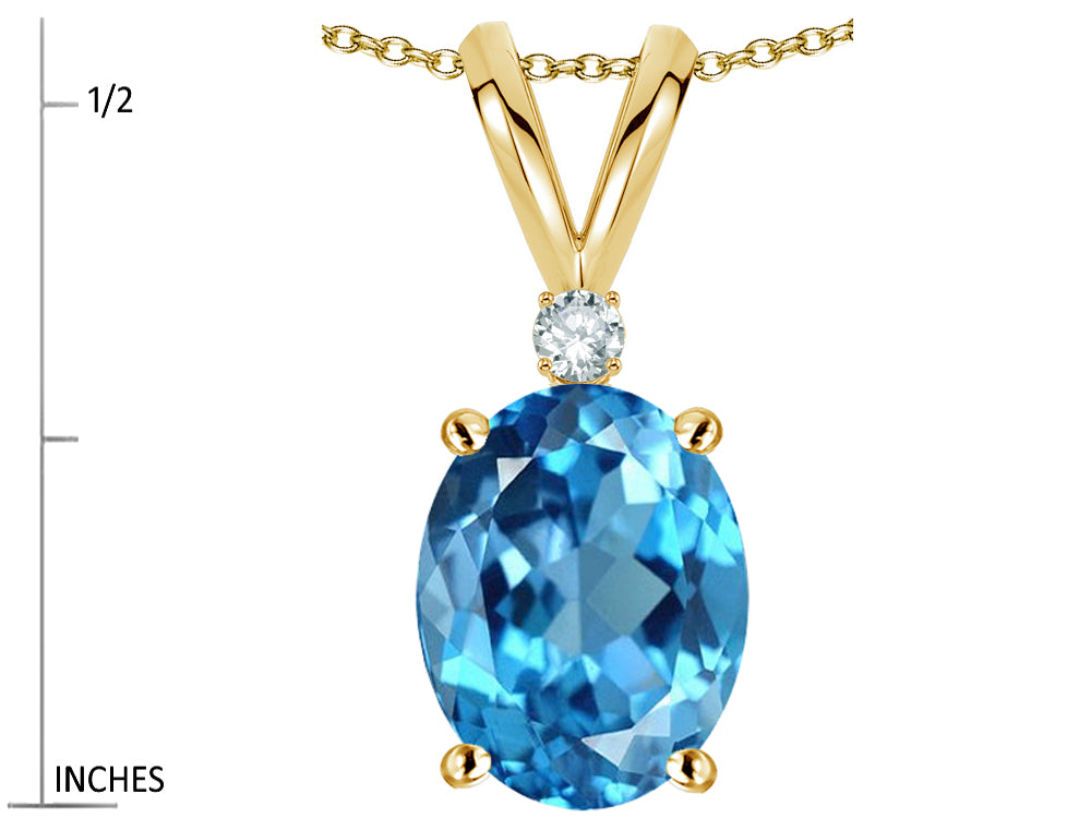 Star K Oval 8x6mm Genuine Blue Topaz Rabbit Ear Pendant Necklace