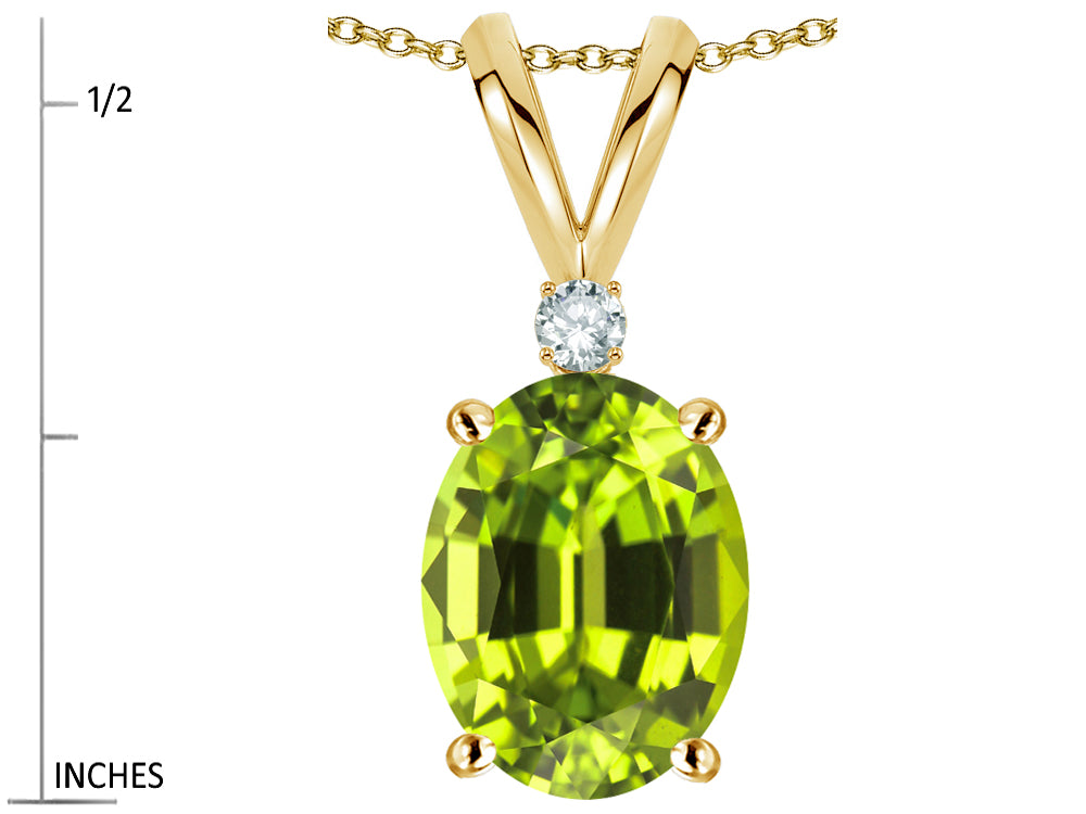 Star K Oval 8x6mm Genuine Peridot Rabbit Ear Pendant Necklace