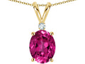 Star K Oval 8x6mm Simulated Pink Tourmaline Rabbit Ear Pendant Necklace