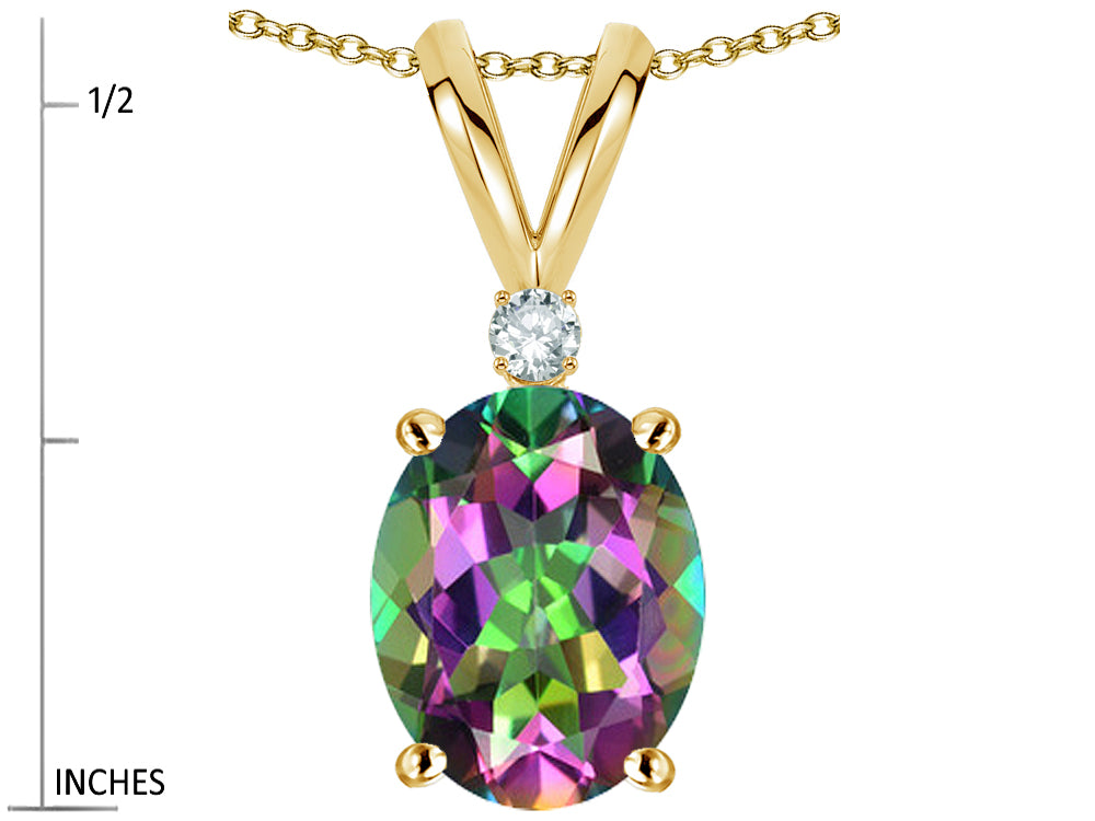 Star K Oval 8x6mm Rainbow Mystic Topaz Rabbit Ear Pendant Necklace