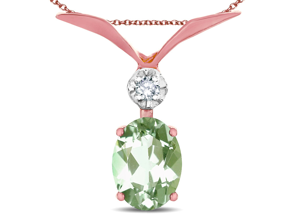 Star K Oval 8x6mm Genuine Green Amethyst V Shaped Pendant Necklace