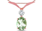Star K Oval 8x6mm Genuine Green Amethyst V Shaped Pendant Necklace