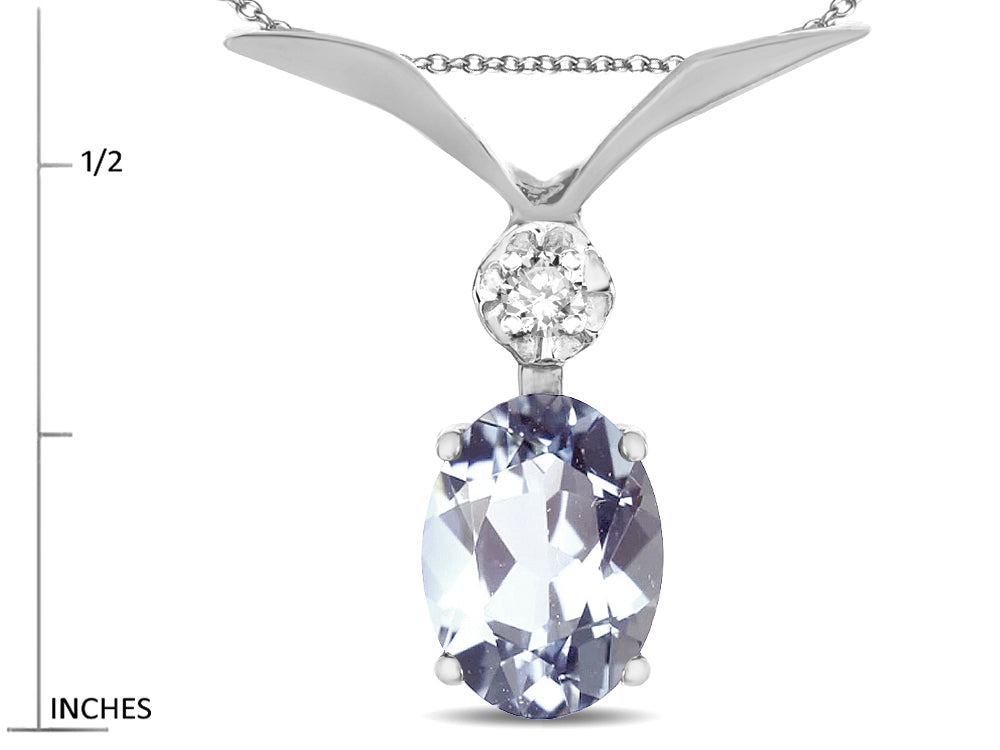 Star K Oval 8x6mm Genuine Aquamarine V Shaped Pendant Necklace