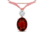 Star K Oval 8x6mm Genuine Garnet V Shaped Pendant Necklace
