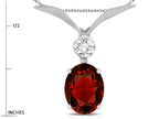 Star K Oval 8x6mm Genuine Garnet V Shaped Pendant Necklace