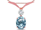 Star K Oval 8x6mm Genuine Sky Blue Topaz V Shaped Pendant Necklace