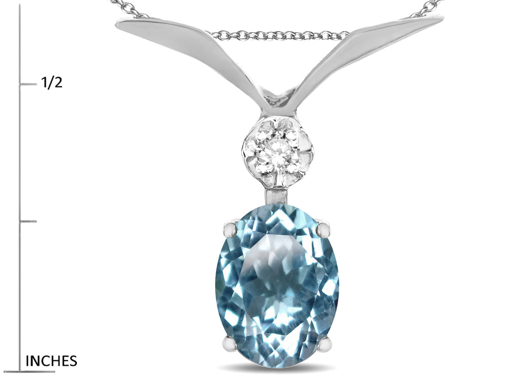 Star K Oval 8x6mm Genuine Sky Blue Topaz V Shaped Pendant Necklace