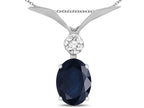 Star K Oval 8x6mm Genuine Sapphire V Shaped Pendant Necklace