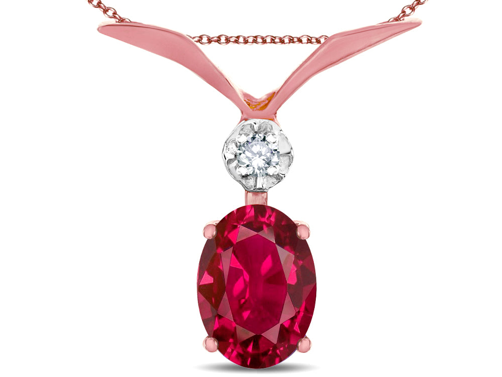Star K Oval 8x6mm Created Ruby V Shaped Pendant Necklace