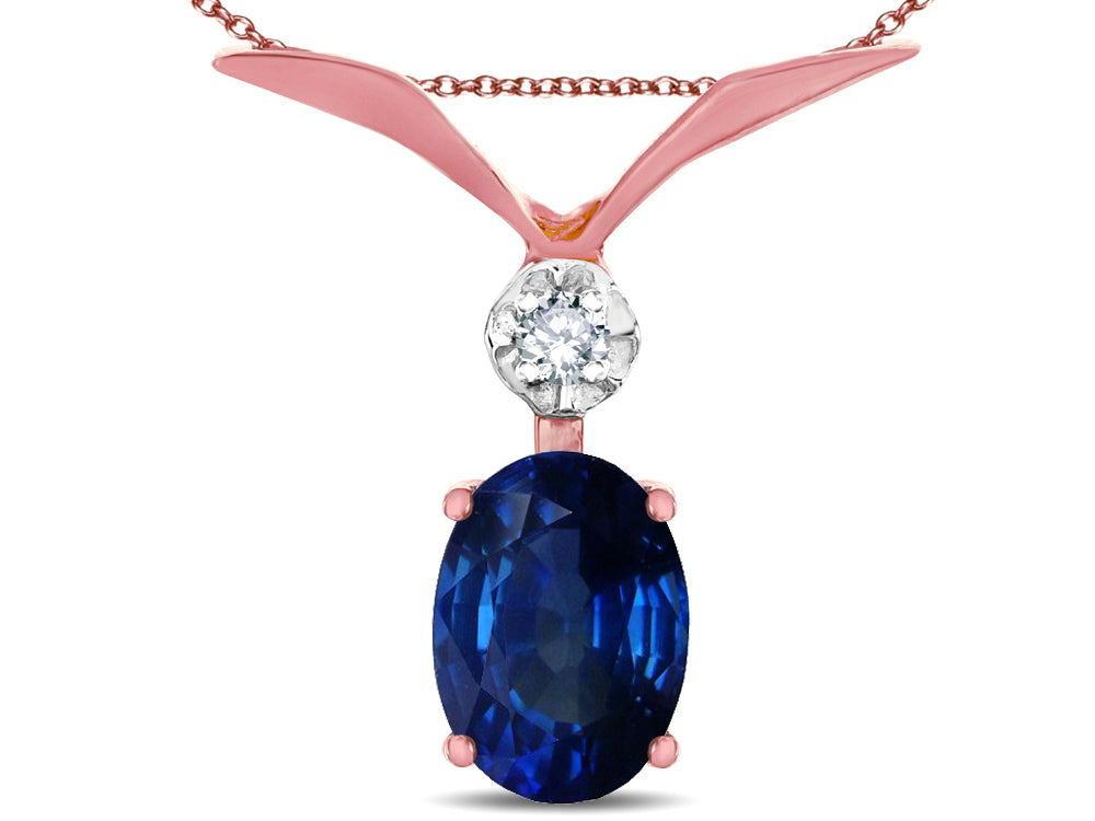 Star K Oval 8x6mm Created Sapphire V Shaped Pendant Necklace