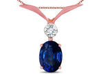 Star K Oval 8x6mm Created Sapphire V Shaped Pendant Necklace