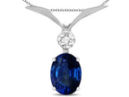 Star K Oval 8x6mm Created Sapphire V Shaped Pendant Necklace