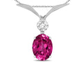 Star K Oval 8x6mm Simulated Pink Tourmaline V Shaped Pendant Necklace
