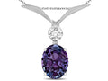 Star K Oval 8x6mm Simulated Alexandrite V Shaped Pendant Necklace