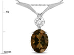 Star K Oval 8x6mm Genuine Smoky Quartz V Shaped Pendant Necklace
