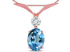 Star K Oval 8x6mm Genuine Blue Topaz V Shaped Pendant Necklace