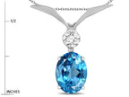 Star K Oval 8x6mm Genuine Blue Topaz V Shaped Pendant Necklace