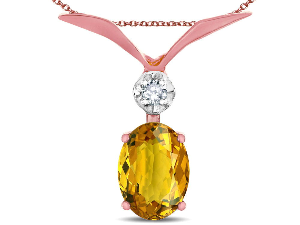 Star K Oval 8x6mm Genuine Citrine V Shaped Pendant Necklace