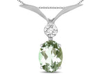 Star K Oval 8x6mm Genuine Green Amethyst V Shaped Pendant Necklace