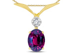 Star K Oval 8x6mm Genuine Rhodolite V Shaped Pendant Necklace