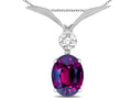 Star K Oval 8x6mm Genuine Rhodolite V Shaped Pendant Necklace