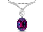 Star K Oval 8x6mm Genuine Rhodolite V Shaped Pendant Necklace