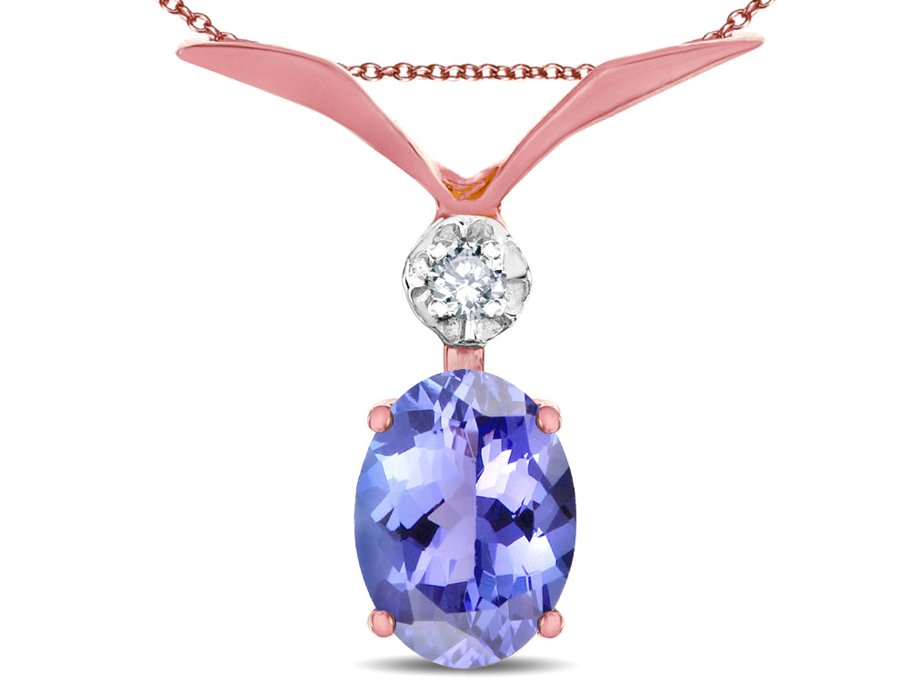 Star K Oval 8x6mm Genuine Tanzanite V Shaped Pendant Necklace