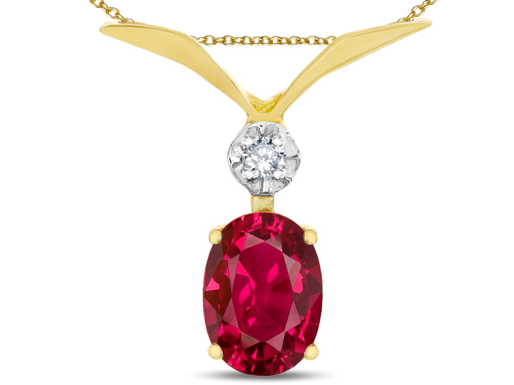 Star K Oval 8x6mm Created Ruby V Shaped Pendant Necklace
