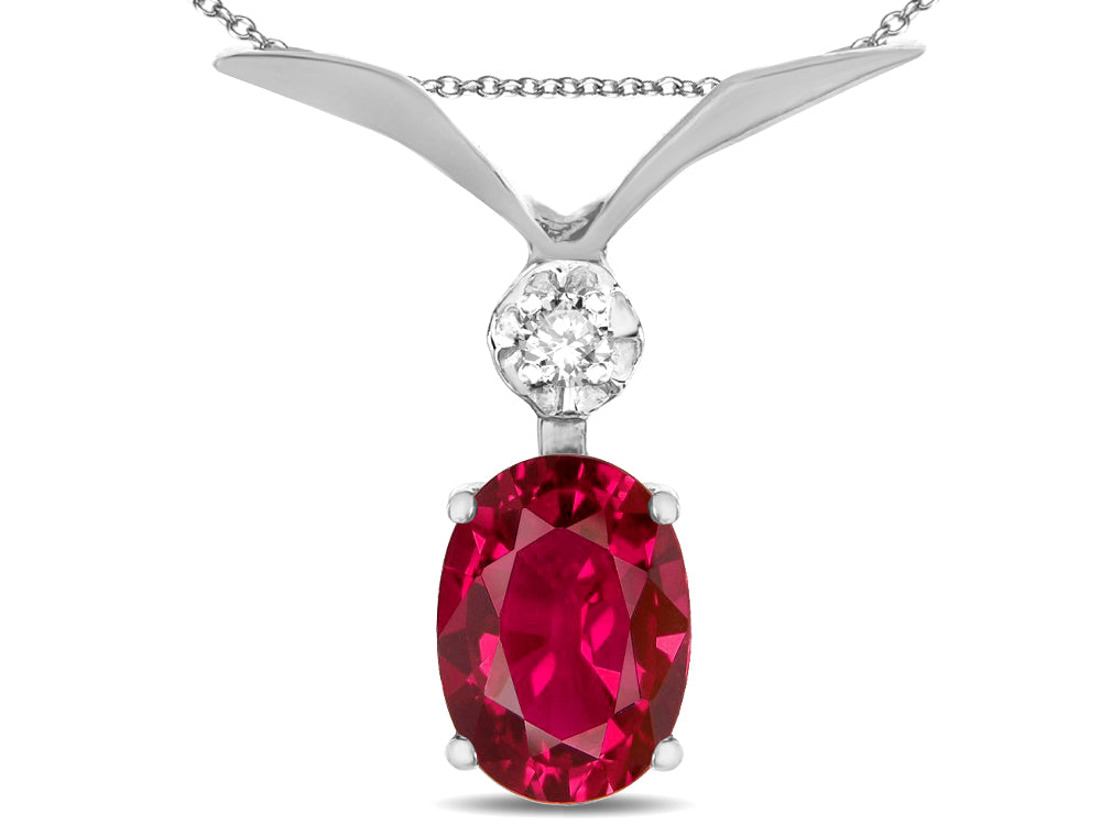 Star K Oval 8x6mm Created Ruby V Shaped Pendant Necklace