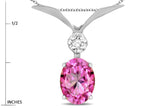 Star K Oval 8x6mm Created Pink Sapphire V Shaped Pendant Necklace