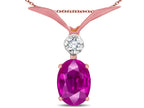 Star K Oval 8x6mm Simulated Pink Tourmaline V Shaped Pendant Necklace