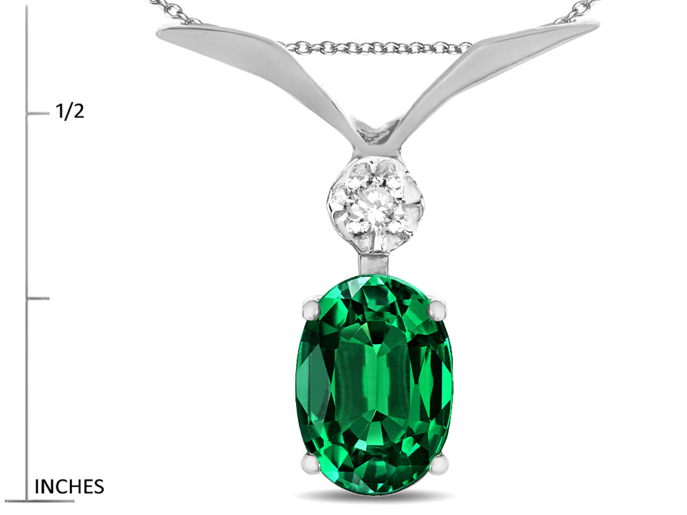 Star K Oval 8x6mm Simulated Emerald V Shaped Pendant Necklace