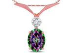 Star K Oval 8x6mm Rainbow Mystic Topaz V Shaped Pendant Necklace