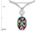 Star K Oval 8x6mm Rainbow Mystic Topaz V Shaped Pendant Necklace