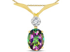Star K Oval 8x6mm Rainbow Mystic Topaz V Shaped Pendant Necklace